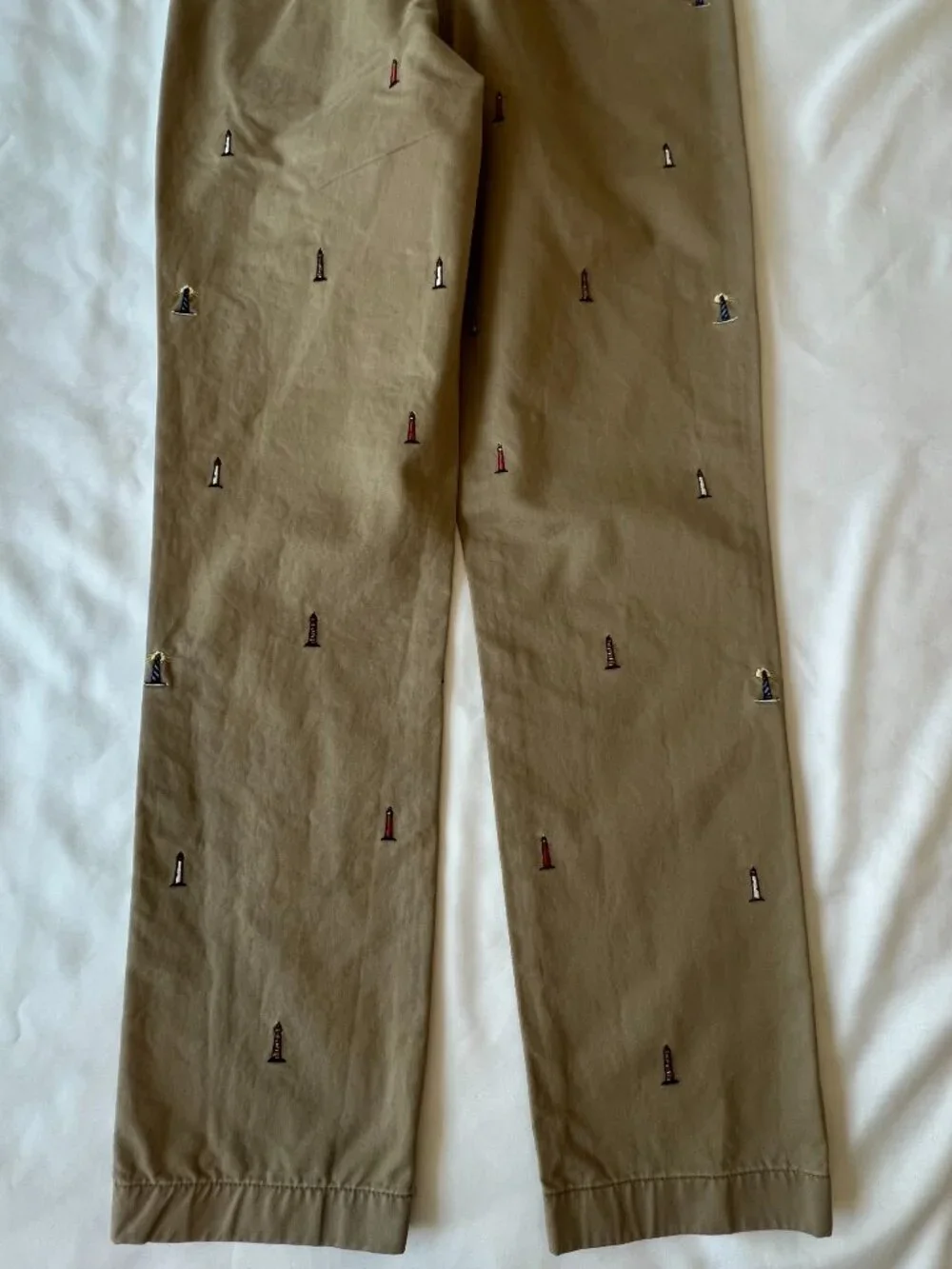 J Crew Mens 770 Straight Chinos Embroidered Lighthouses 32 X 32 100% Cotton - Picture 7 of 14